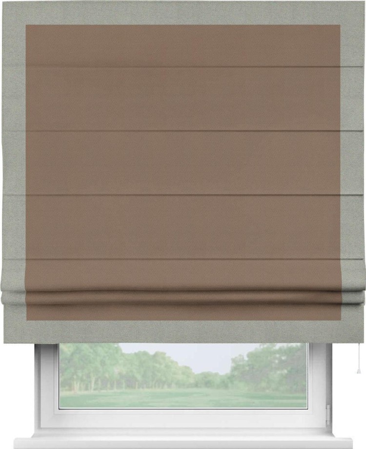 Римская штора «Кортин» с кантом Чесс, для проема, ткань блэкаут однотонный коричневый